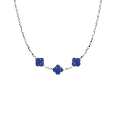 Blue Lace Agate Clover Custom Name Necklace (Silver)