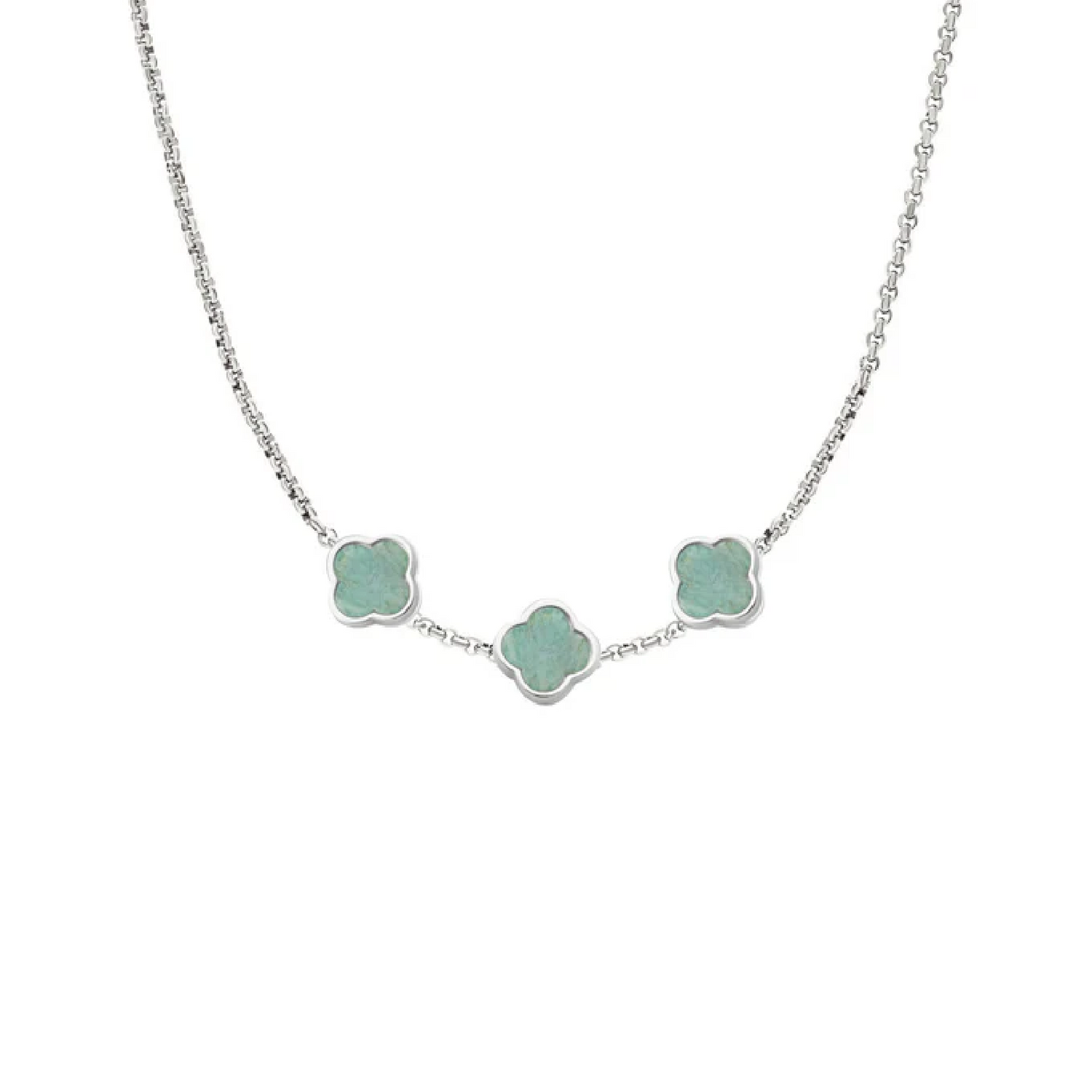 Amazonite Clover Custom Name Necklace (Silver)