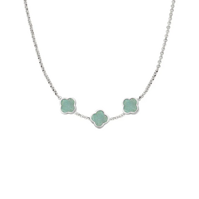 Amazonite Clover Custom Name Necklace (Silver)
