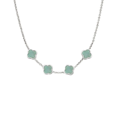 Amazonite Clover Custom Name Necklace (Silver)