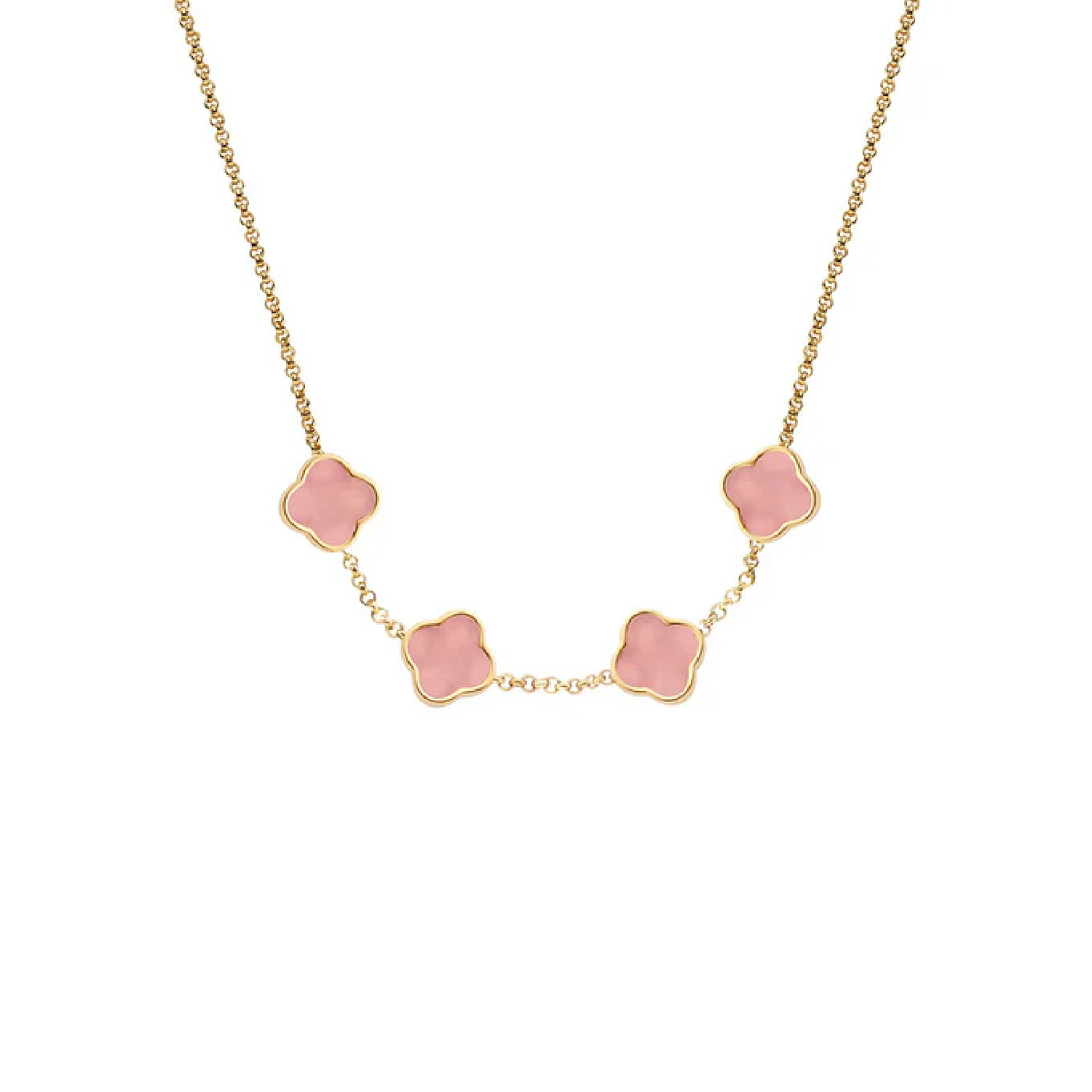 Rose Quartz Clover Custom Name Necklace (Gold)
