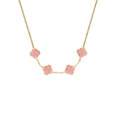 Rose Quartz Clover Custom Name Necklace (Gold)