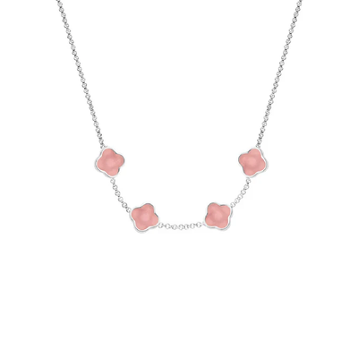 Rose Quartz Clover Custom Name Necklace (Silver)