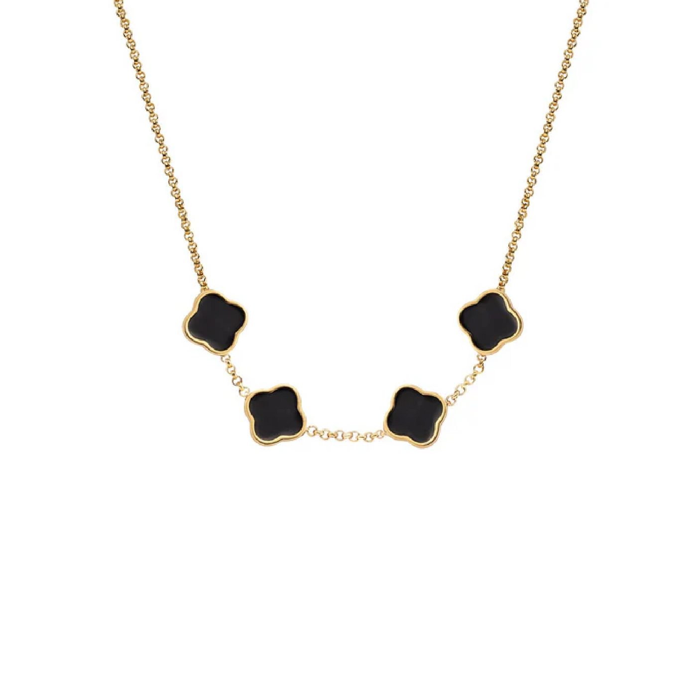 Black Enamel Clover Custom Name Necklace (Gold)