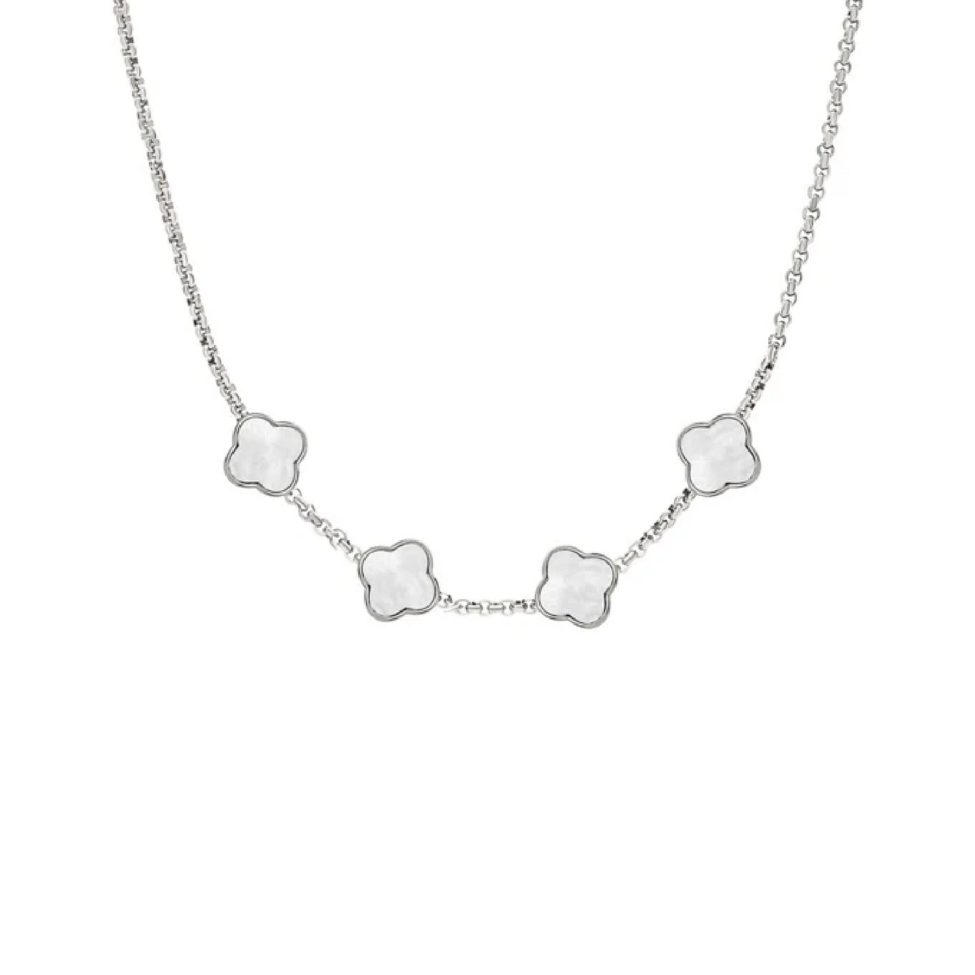 Pearl Clover Custom Name Necklace (Silver)
