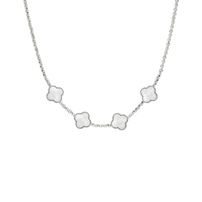Pearl Clover Custom Name Necklace (Silver)