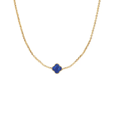 Blue Lace Agate Clover Custom Name Necklace (Gold)