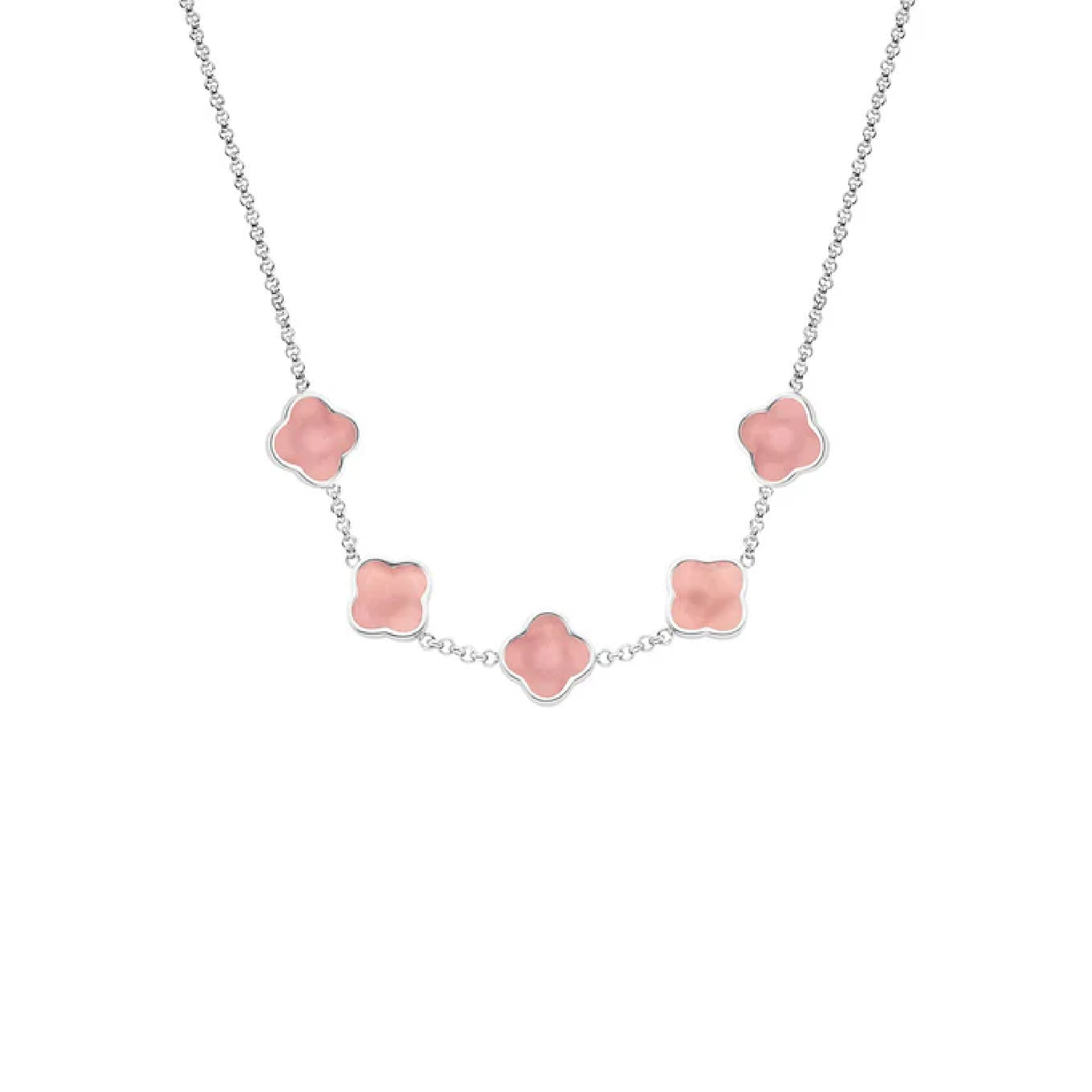 Rose Quartz Clover Custom Name Necklace (Silver)