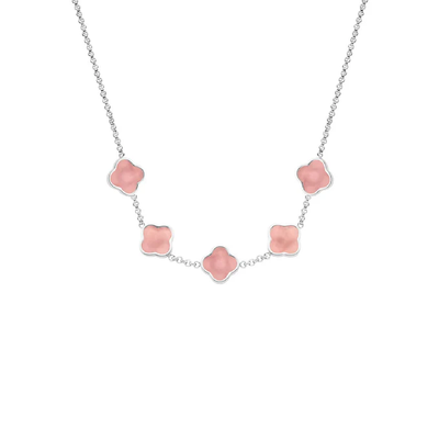 Rose Quartz Clover Custom Name Necklace (Silver)