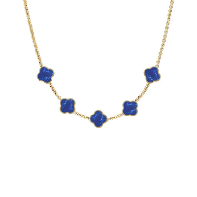 Blue Lace Agate Clover Custom Name Necklace (Gold)