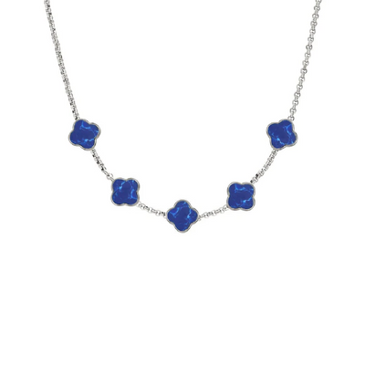 Blue Lace Agate Clover Custom Name Necklace (Silver)
