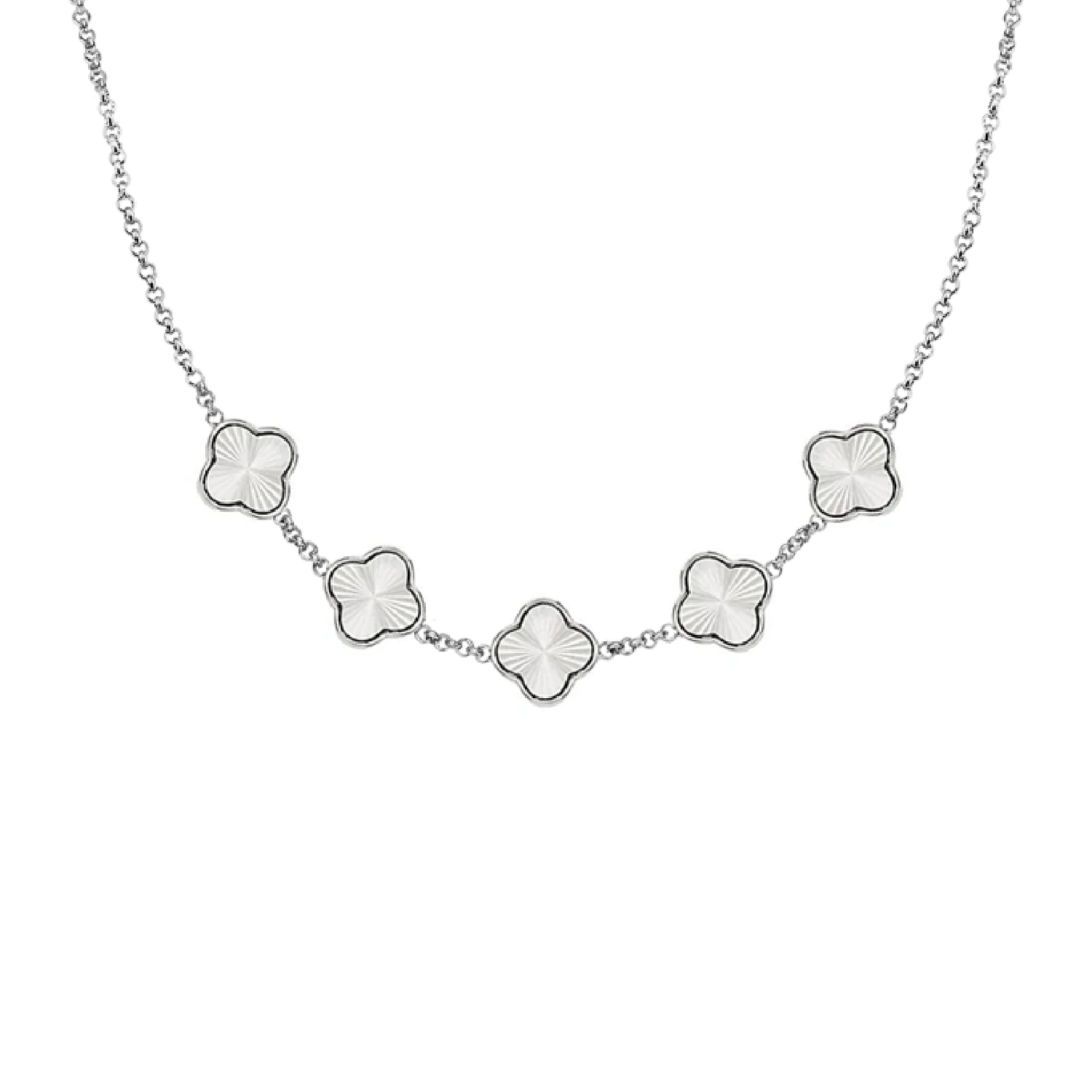Textured Clover Custom Name Necklace (Silver)