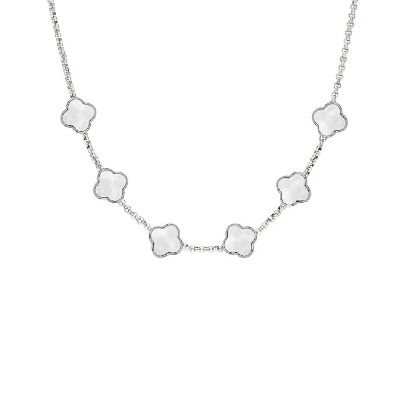 Pearl Clover Custom Name Necklace (Silver)