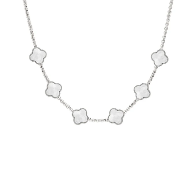 Pearl Clover Custom Name Necklace (Silver)