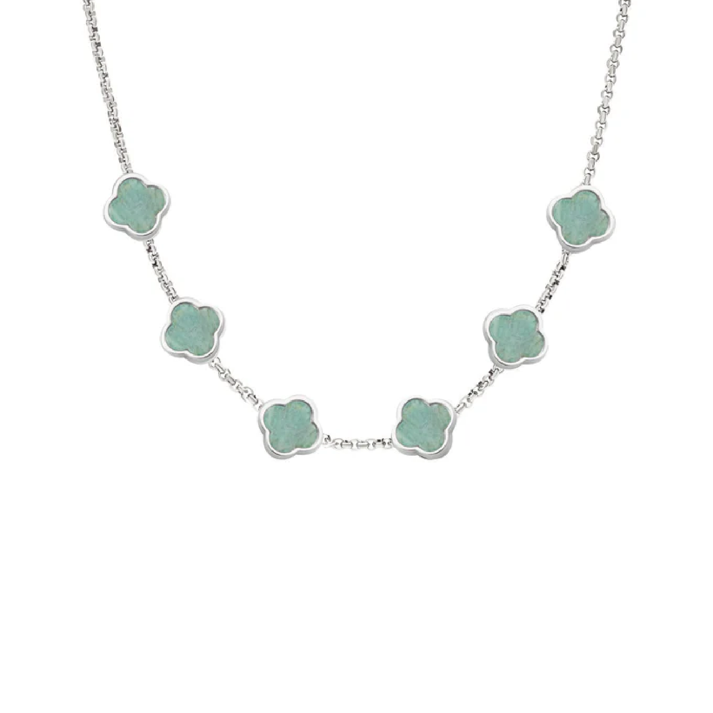 Amazonite Clover Custom Name Necklace (Silver)