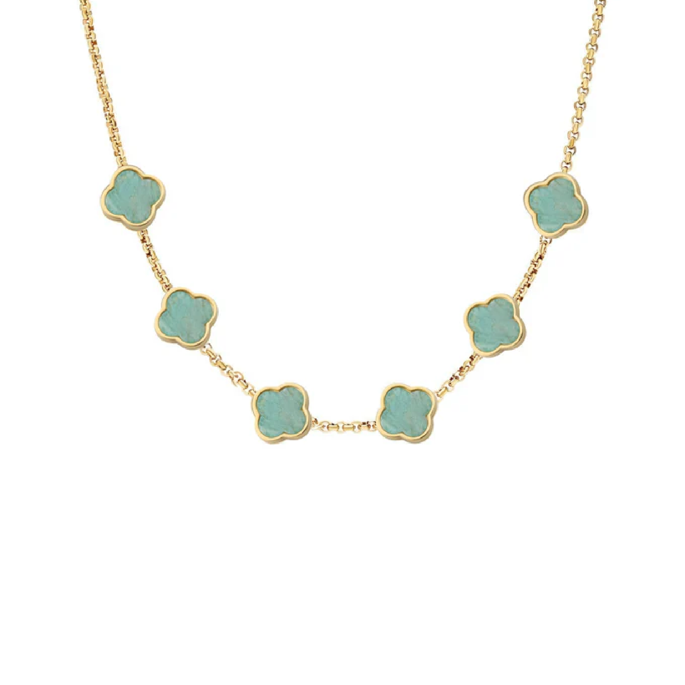Amazonite Clover Custom Name Necklace (Gold)