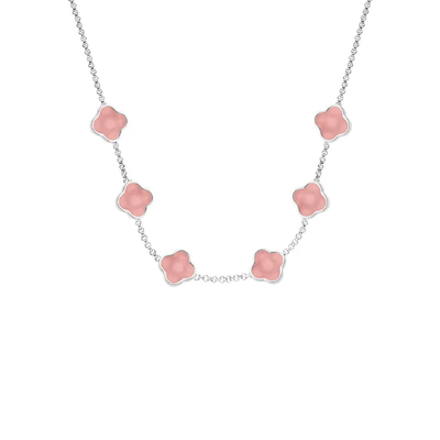 Rose Quartz Clover Custom Name Necklace (Silver)