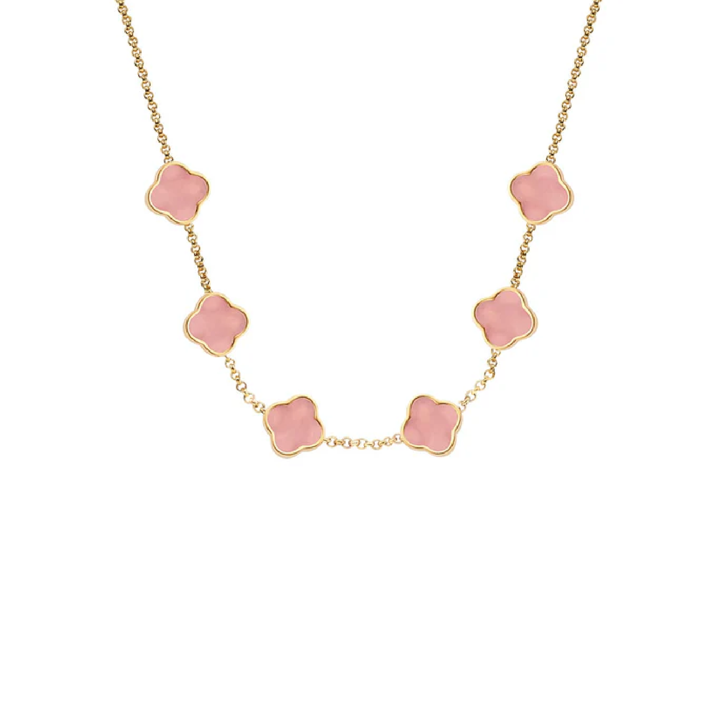 Rose Quartz Clover Custom Name Necklace (Gold)