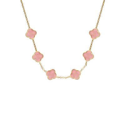 Rose Quartz Clover Custom Name Necklace (Gold)