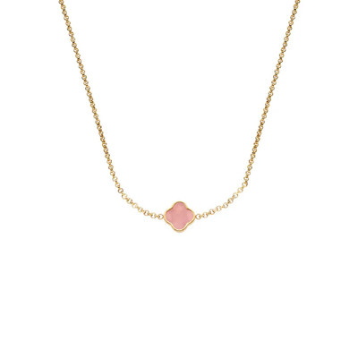 Rose Quartz Clover Custom Name Necklace (Gold)