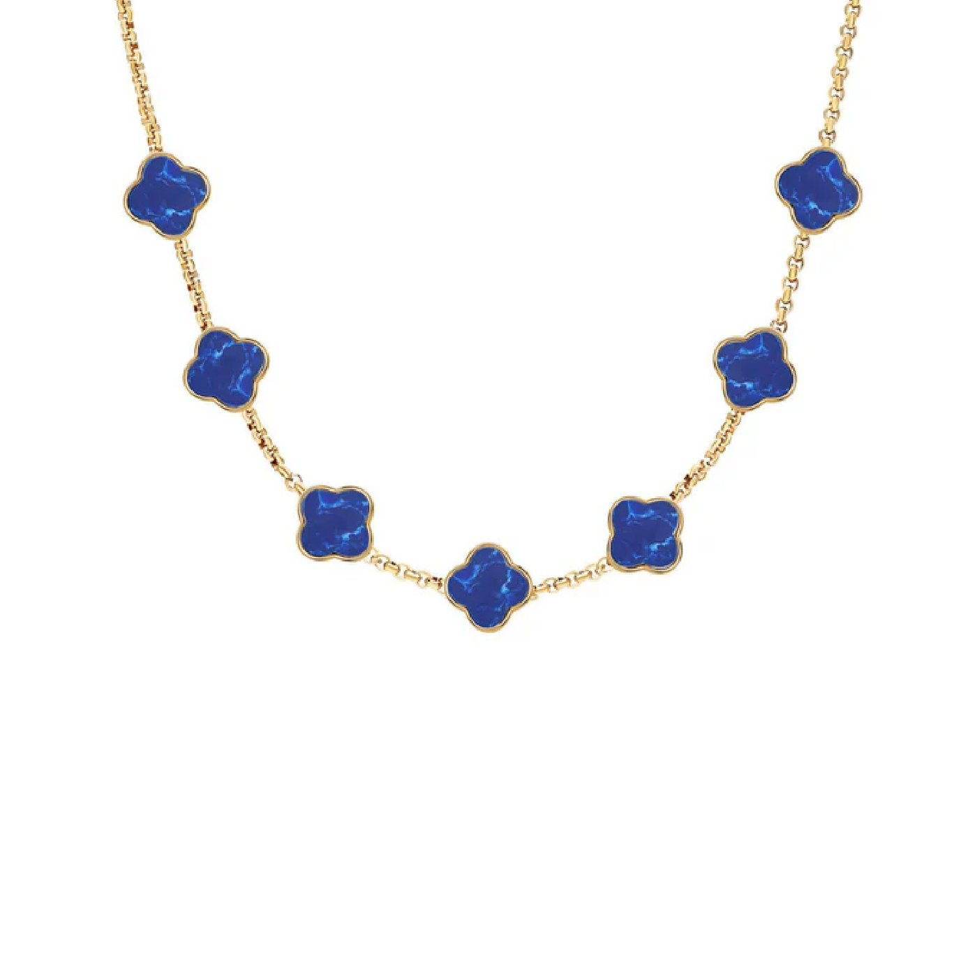 Blue Lace Agate Clover Custom Name Necklace (Gold)