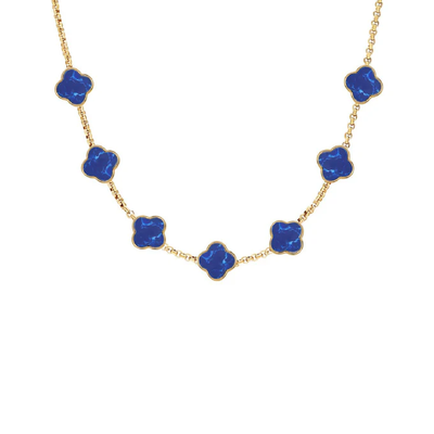 Blue Lace Agate Clover Custom Name Necklace (Gold)