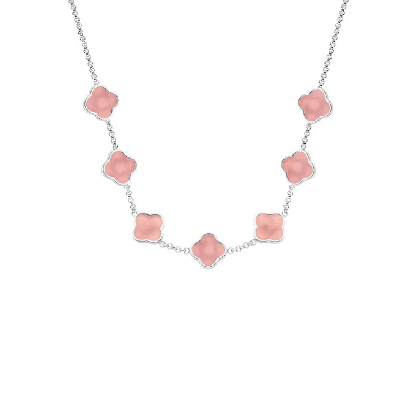 Rose Quartz Clover Custom Name Necklace (Silver)