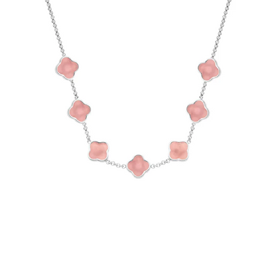 Rose Quartz Clover Custom Name Necklace (Silver)