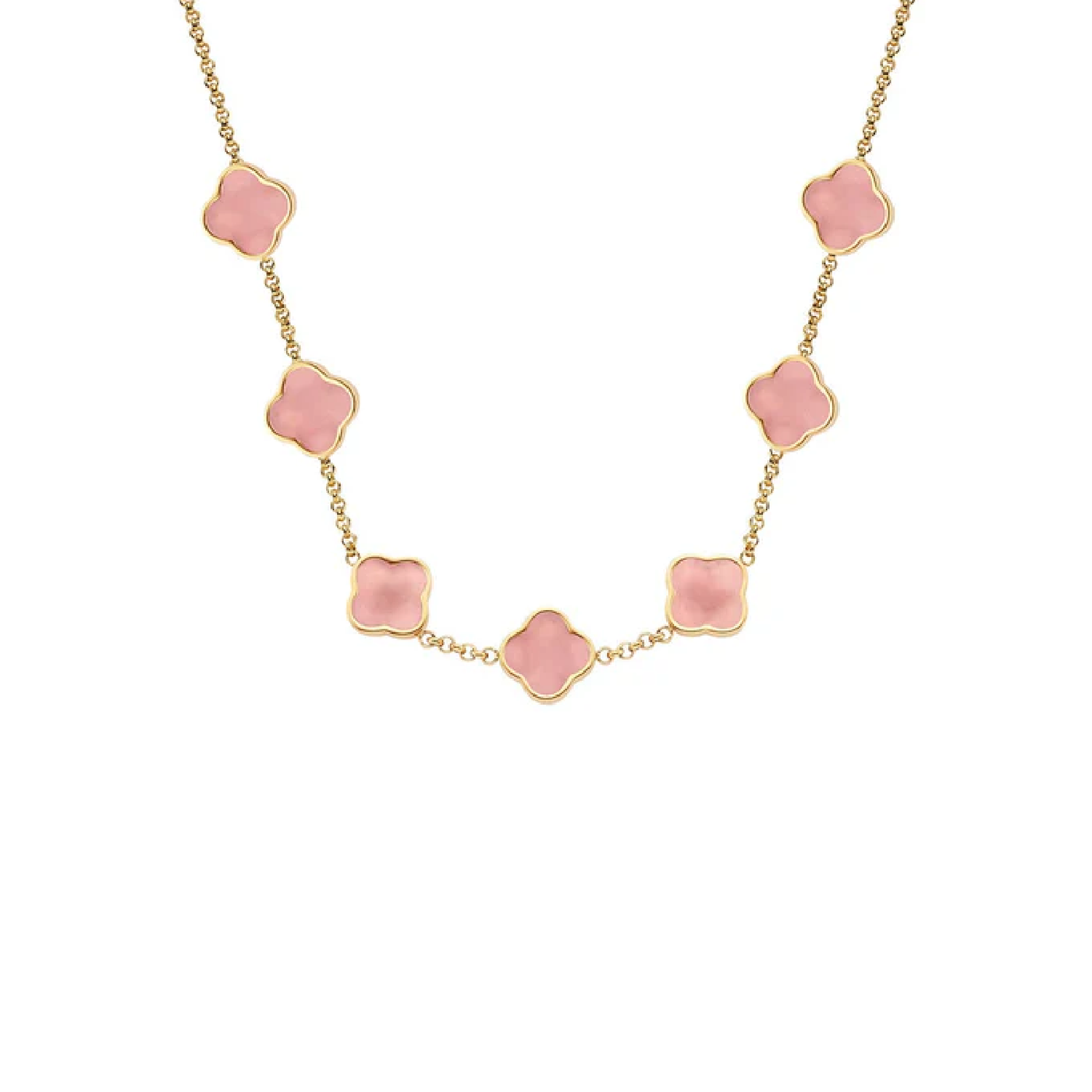 Rose Quartz Clover Custom Name Necklace (Gold)