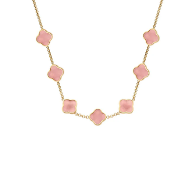 Rose Quartz Clover Custom Name Necklace (Gold)