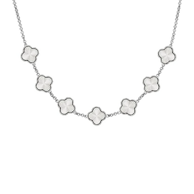 Textured Clover Custom Name Necklace (Silver)
