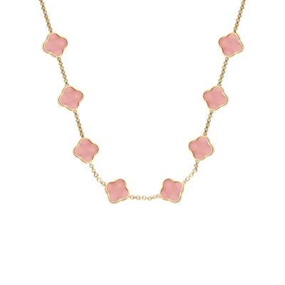 Rose Quartz Clover Custom Name Necklace (Gold)