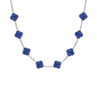 Blue Lace Agate Clover Custom Name Necklace (Silver)