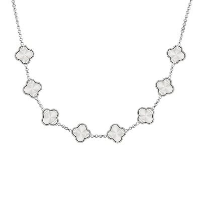 Textured Clover Custom Name Necklace (Silver)