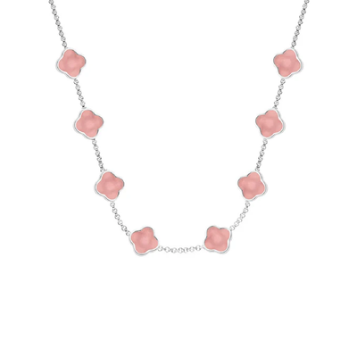 Rose Quartz Clover Custom Name Necklace (Silver)
