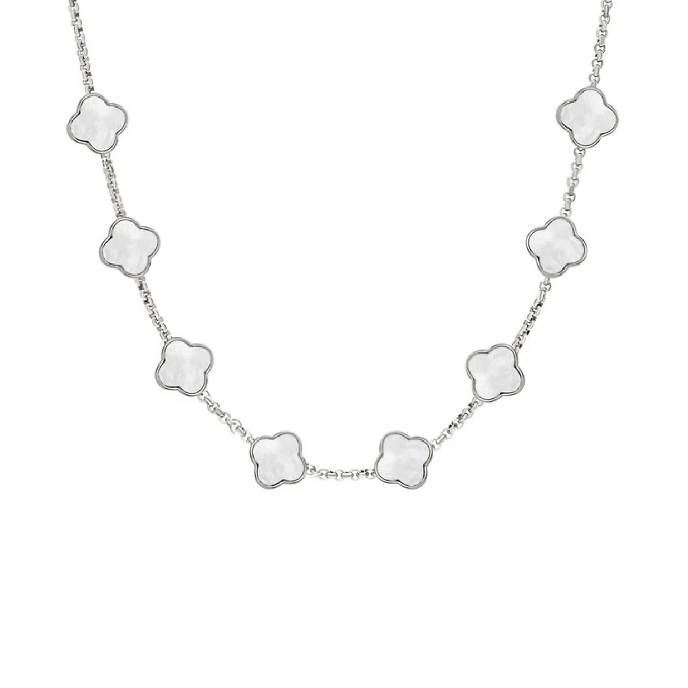 Pearl Clover Custom Name Necklace (Silver)