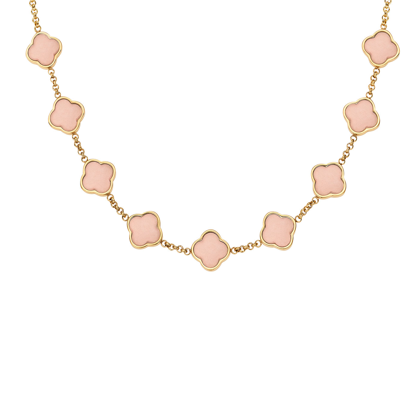 Rose Quartz Clover Custom Name Necklace (Gold)