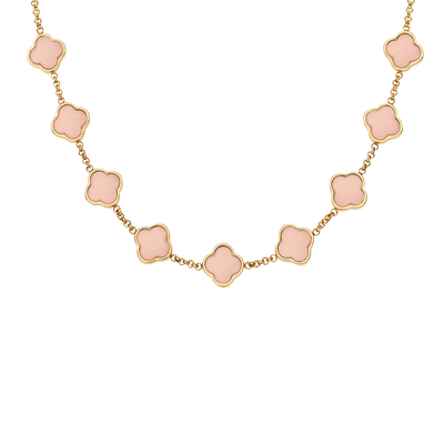 Rose Quartz Clover Custom Name Necklace (Gold)