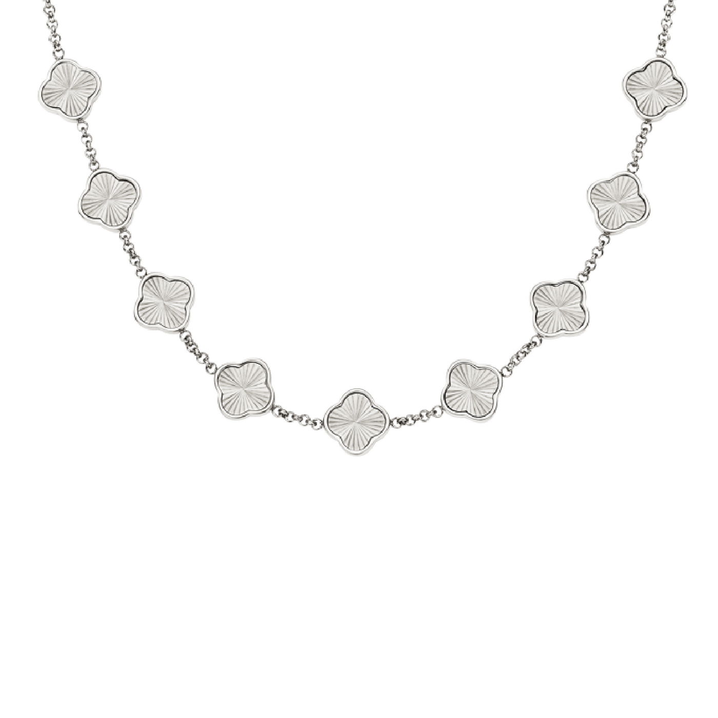 Textured Clover Custom Name Necklace (Silver)