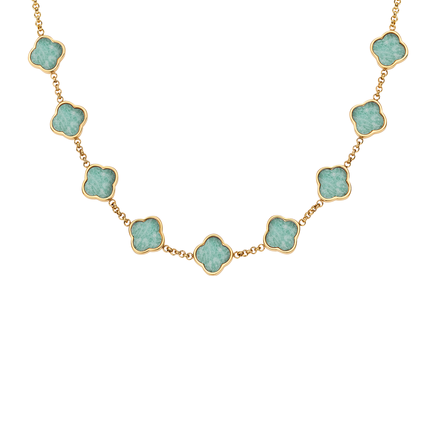 Amazonite Clover Custom Name Necklace (Gold)