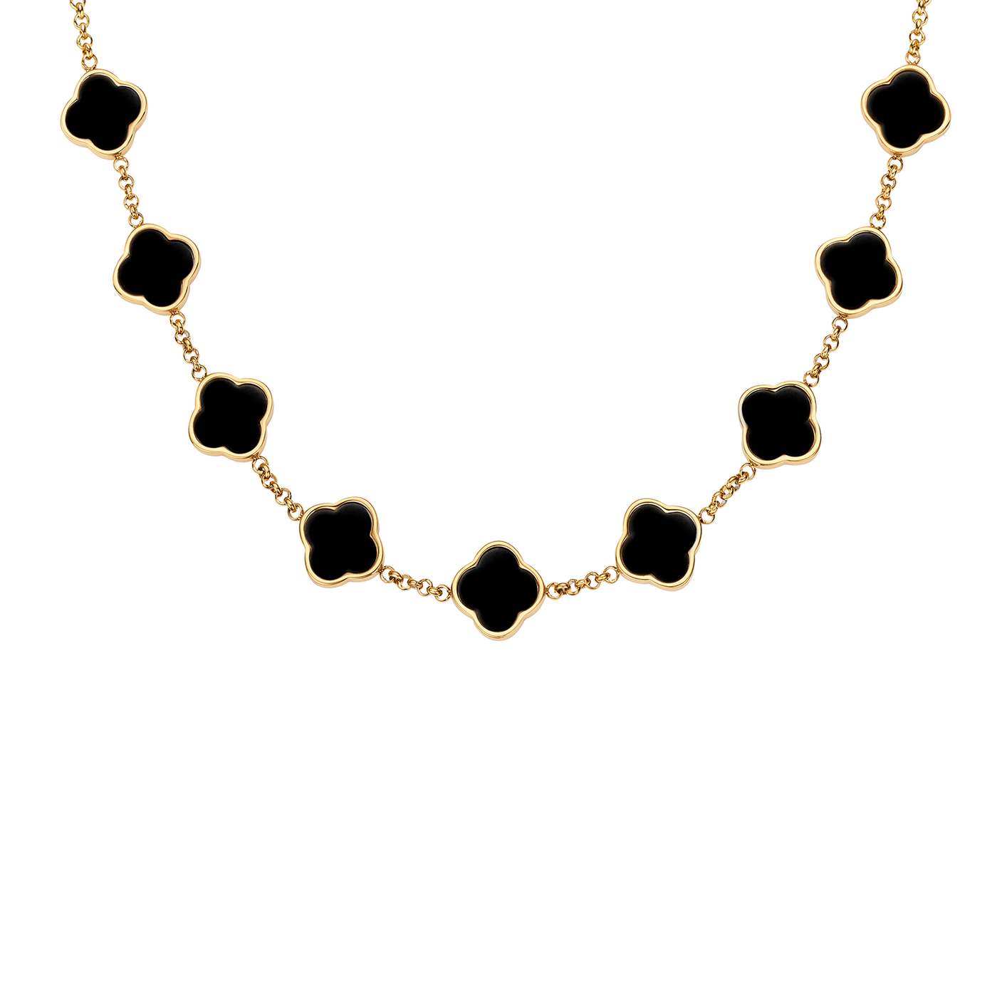 Black Enamel Clover Custom Name Necklace (Gold)