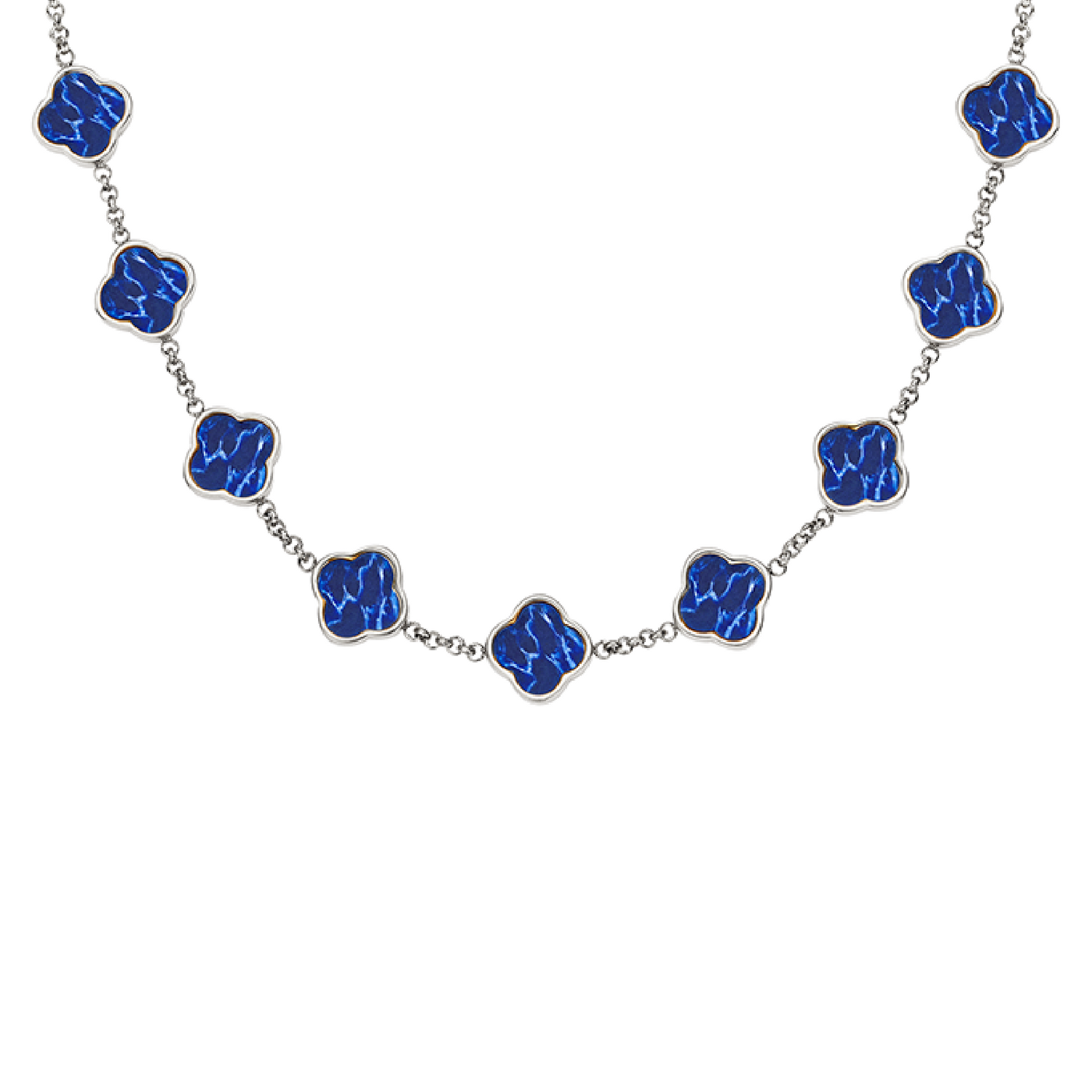 Blue Lace Agate Clover Custom Name Necklace (Silver)