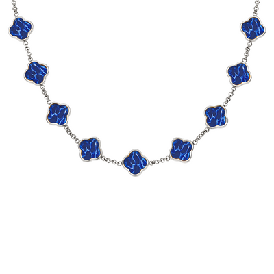 Blue Lace Agate Clover Custom Name Necklace (Silver)