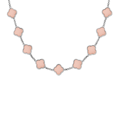 Rose Quartz Clover Custom Name Necklace (Silver)