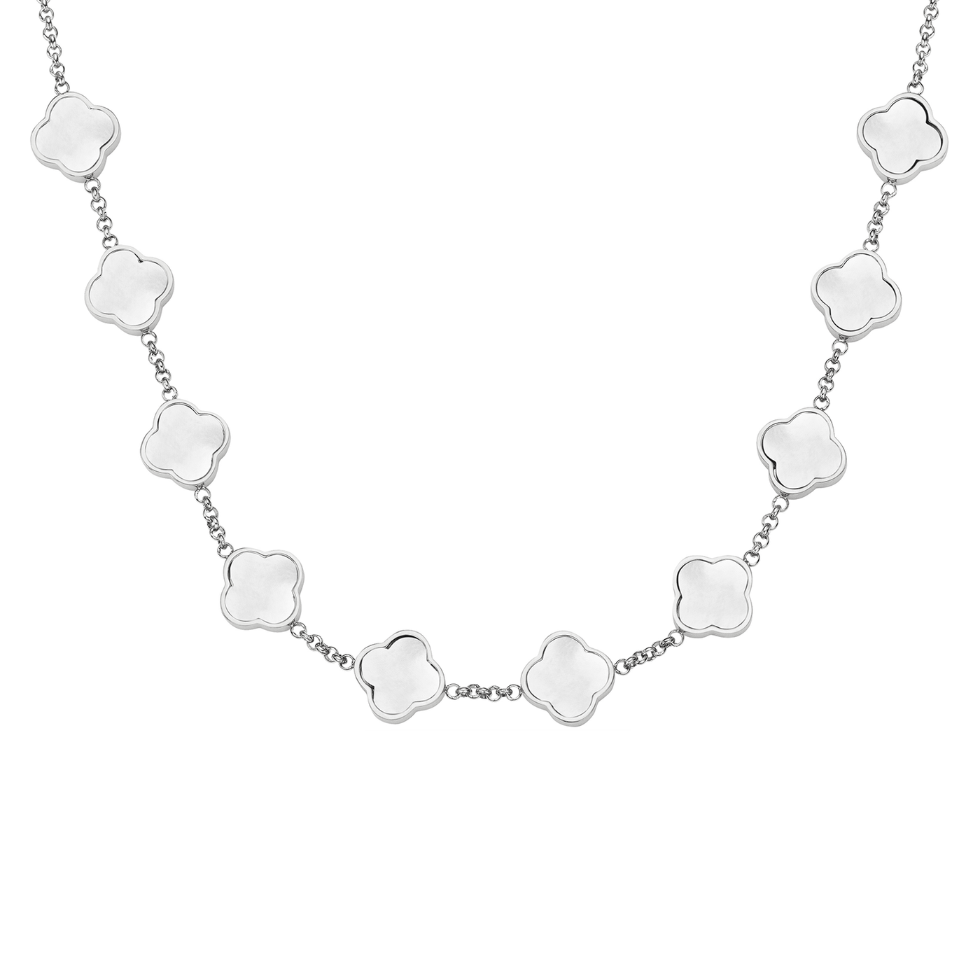 Pearl Clover Custom Name Necklace (Silver)