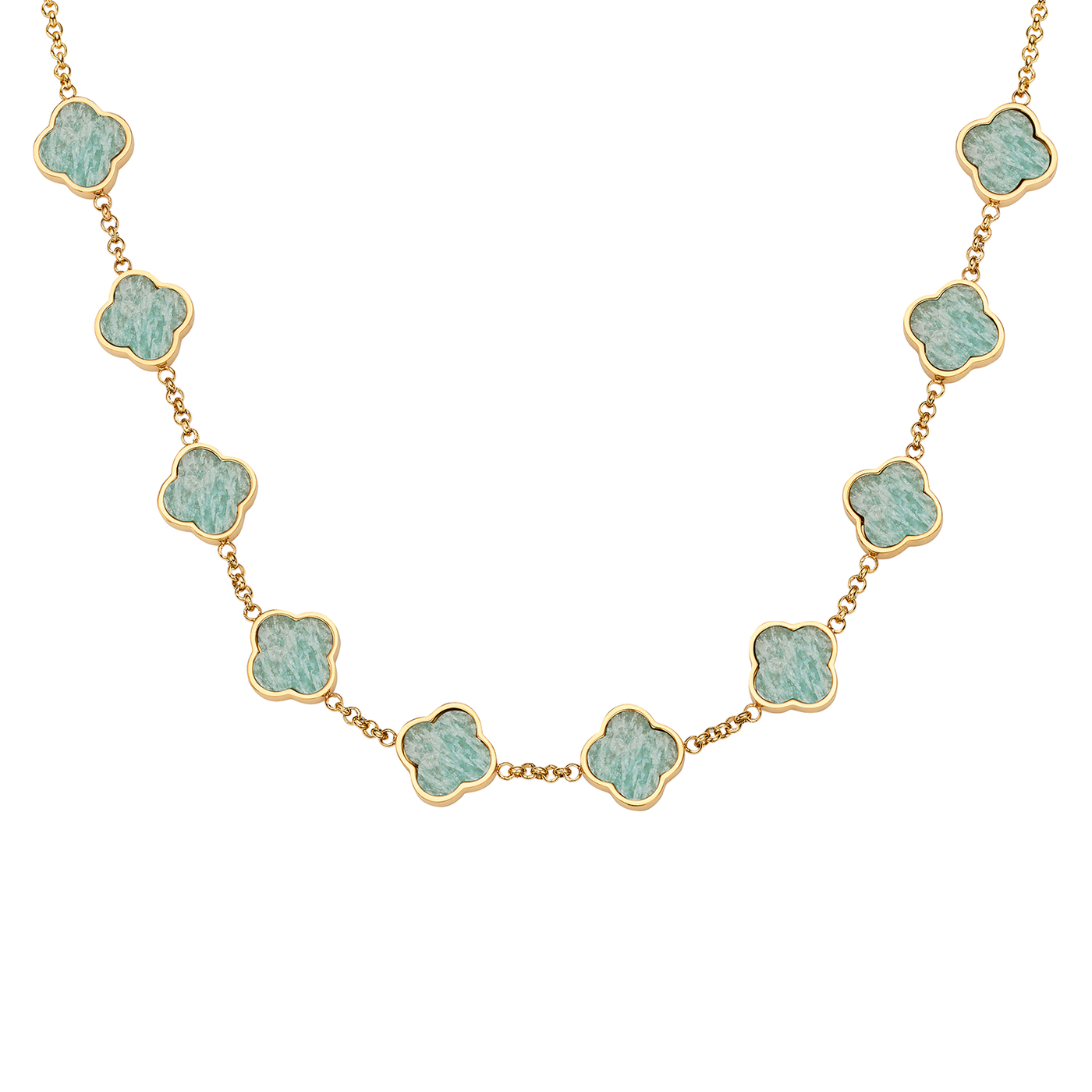 Amazonite Clover Custom Name Necklace (Gold)