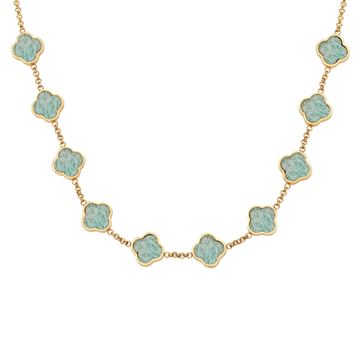 Amazonite Clover Custom Name Necklace (Gold)