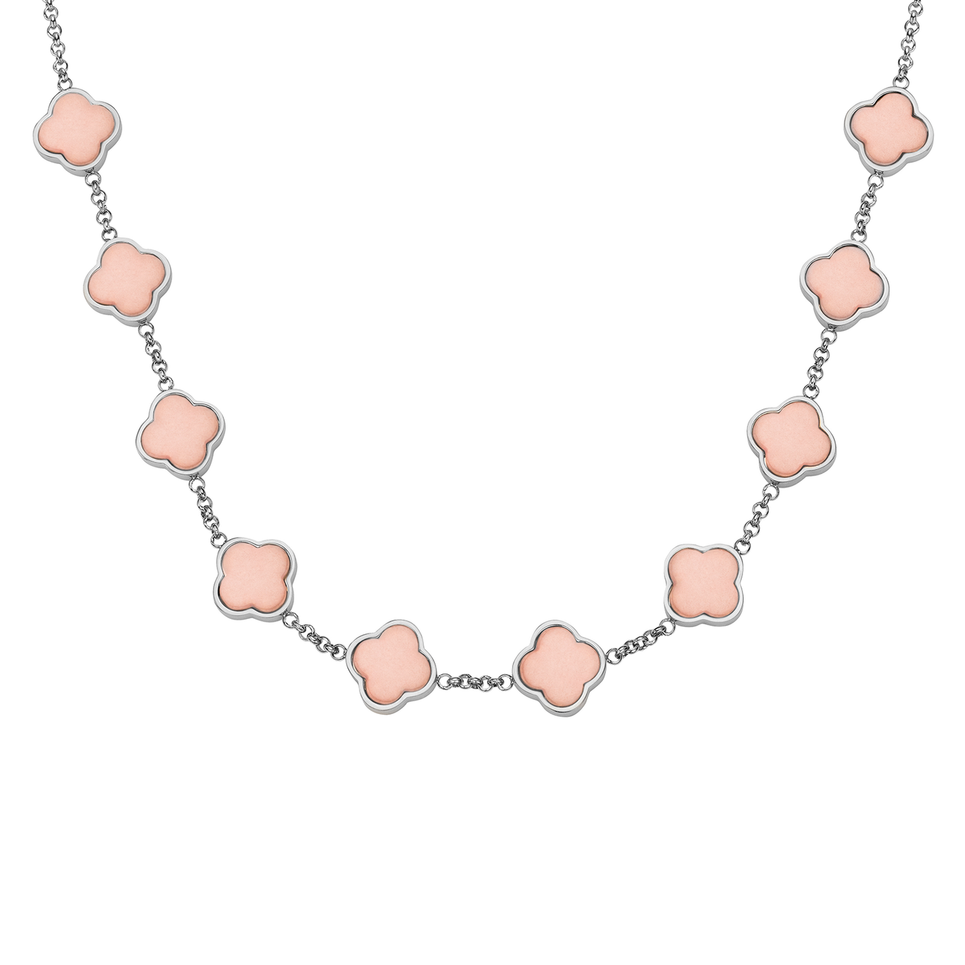 Rose Quartz Clover Custom Name Necklace (Silver)