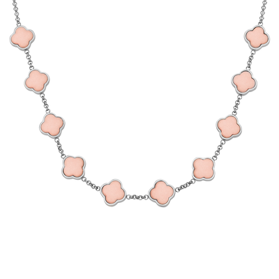 Rose Quartz Clover Custom Name Necklace (Silver)
