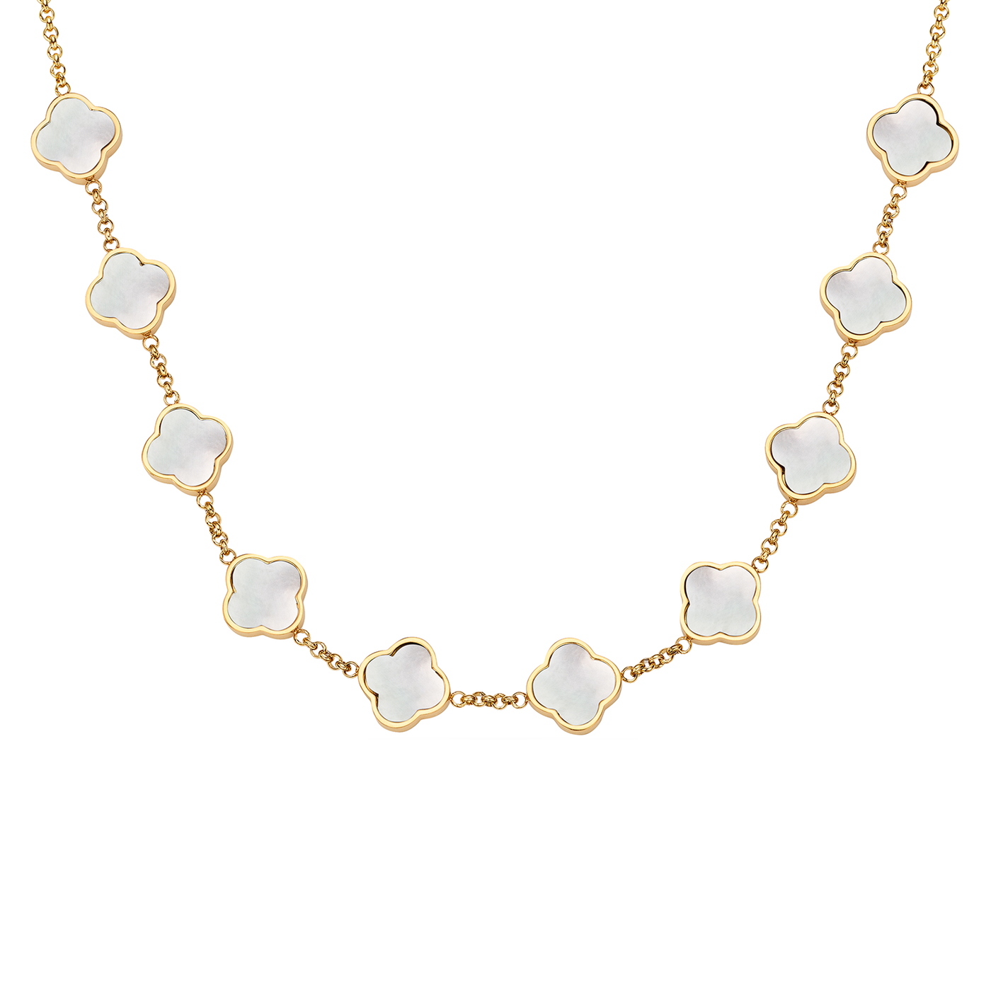 Pearl Clover Custom Name Necklace (Gold)